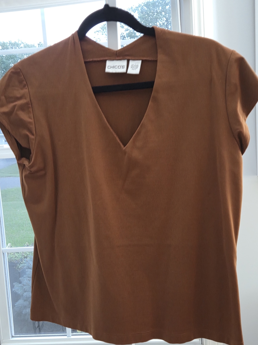 Chico's Rust Brown V-Neck Cap Sleeve Top